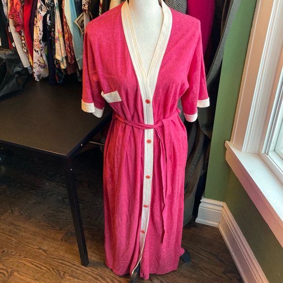 Vintage Women's Miss Melodee Robe M Pink White - Picture 1 of 10